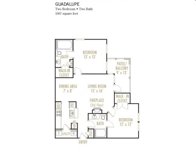 2 Beds • 2 Bath 0232 floor plan